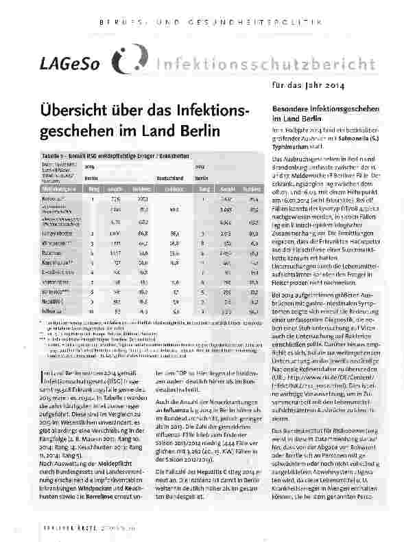 Vorschauseite 1: Übersicht über das Infektionsgeschehen im Land Berlin