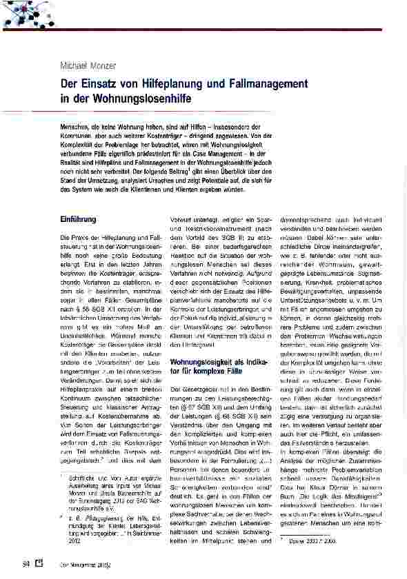 Vorschauseite 1: Der Einsatz von Hilfeplanung und Fallmanagement in der Wohnungslosenhilfe