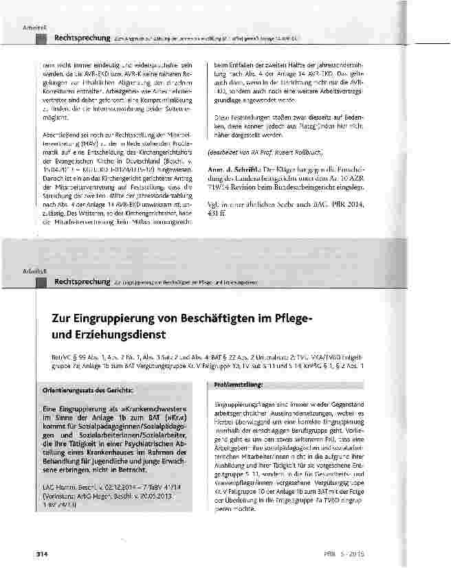 Vorschauseite 1: Zur Eingruppierung von Beschäftigten im Pflege-und Erziehungsdienst