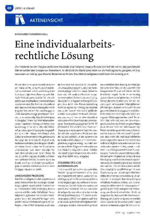 Vorschauseite 1: Eine individualarbeitsrechtliche Lösung