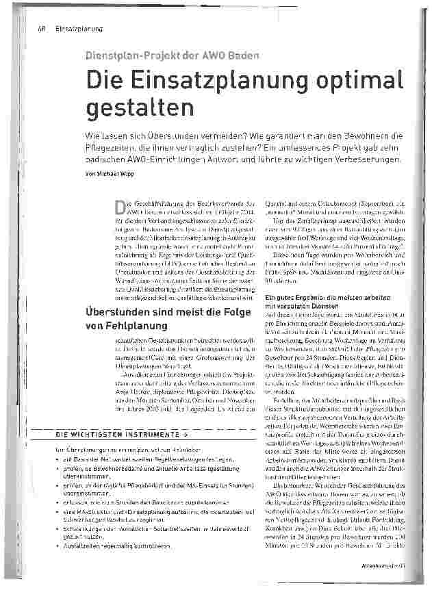 Vorschauseite 1: Dienstplan-Projekt der AWO Baden. Die Einsatzplanung optimal gestalten