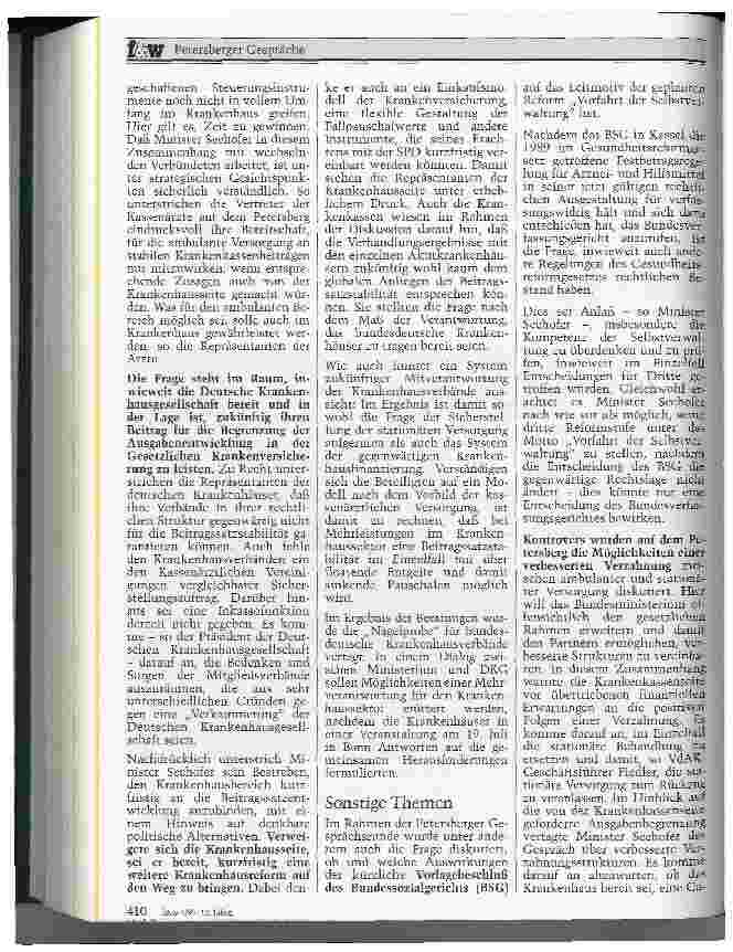 Vorschauseite 3: Petersberger Gespräche vom 27.6.1995: Krankenhäuser sollen stabile Krankenkassenbeiträge gewährleisten