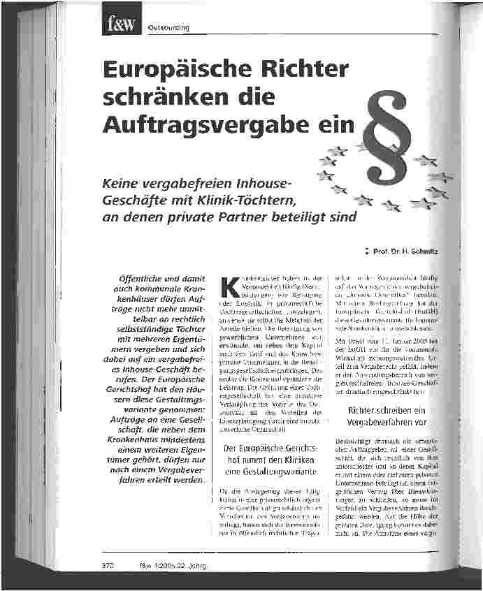 Vorschauseite 1: Europäische Richter schränken die Auftragsvergabe ein