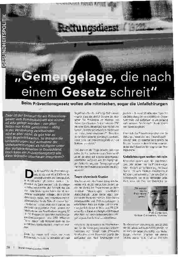 Vorschauseite 1: Gemengelage, die nach einem Gesetz schreitBeim Präventionsgesetz wollen alle mitmischen, sogar die Unfallchirurgen