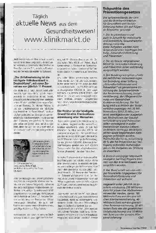 Vorschauseite 2: Gemengelage, die nach einem Gesetz schreitBeim Präventionsgesetz wollen alle mitmischen, sogar die Unfallchirurgen