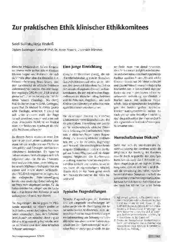 Vorschauseite 1: Zur praktischen Ethik klinischer Ethikkomitees