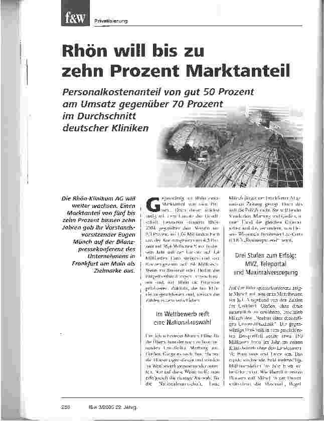 Vorschauseite 1: Rhön will bis zu zehn Prozent Marktanteil