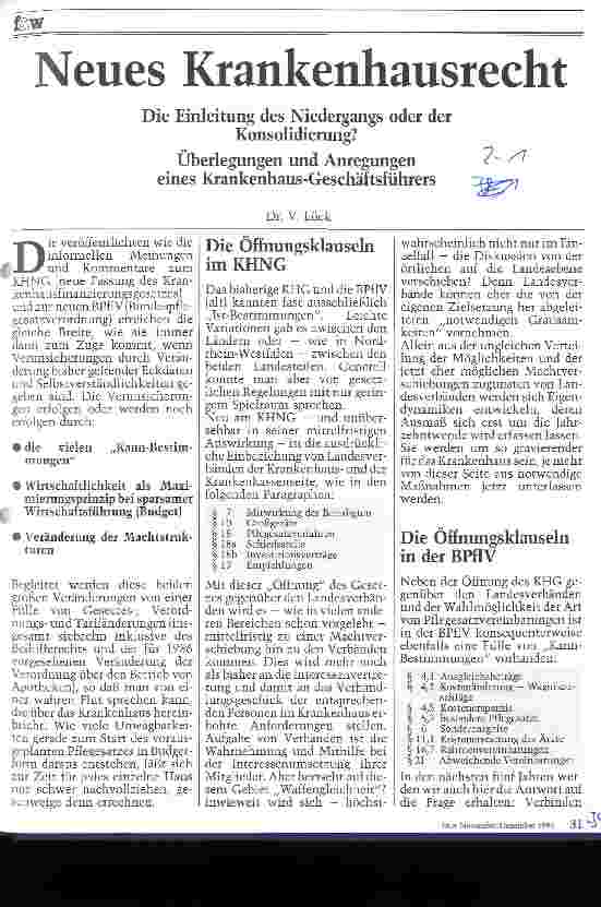 Vorschauseite 1: Neues Krankenhausrecht Einleitung des Niedergangs oder der Konsolidierung?