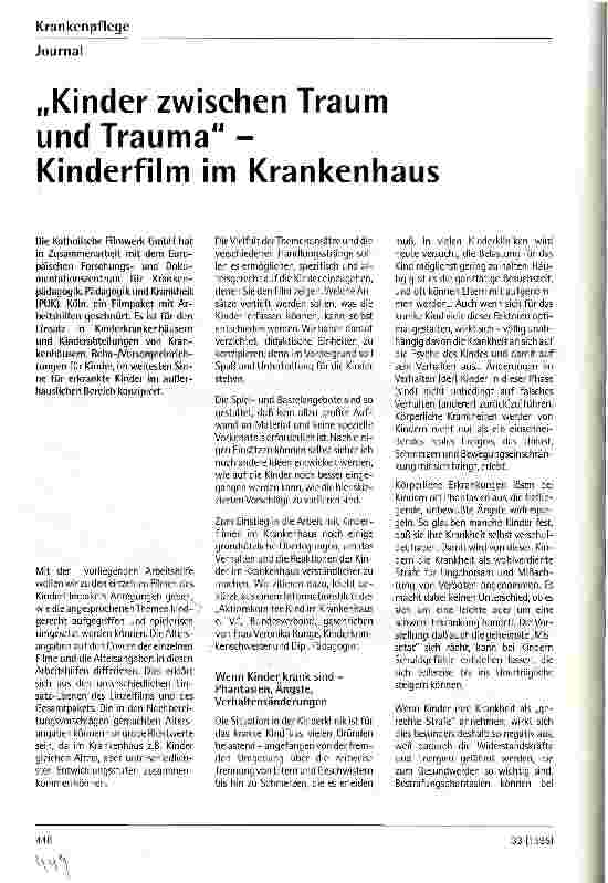 Vorschauseite 1: Kinder zwischen Traum und Trauma - Kinderfilm im Krankenhaus