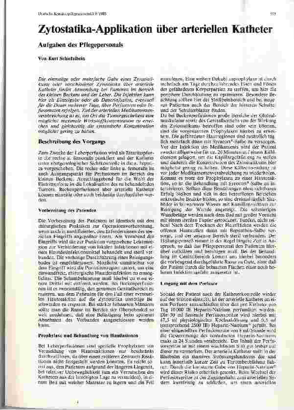 Vorschauseite 1: Zytostatika-Applikation über arteriellen Katheter