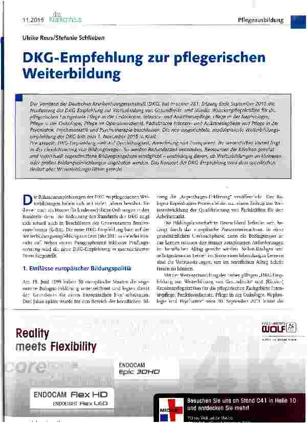 Vorschauseite 1: DKG-Empfehlung zur pflegerischen Weiterbildung