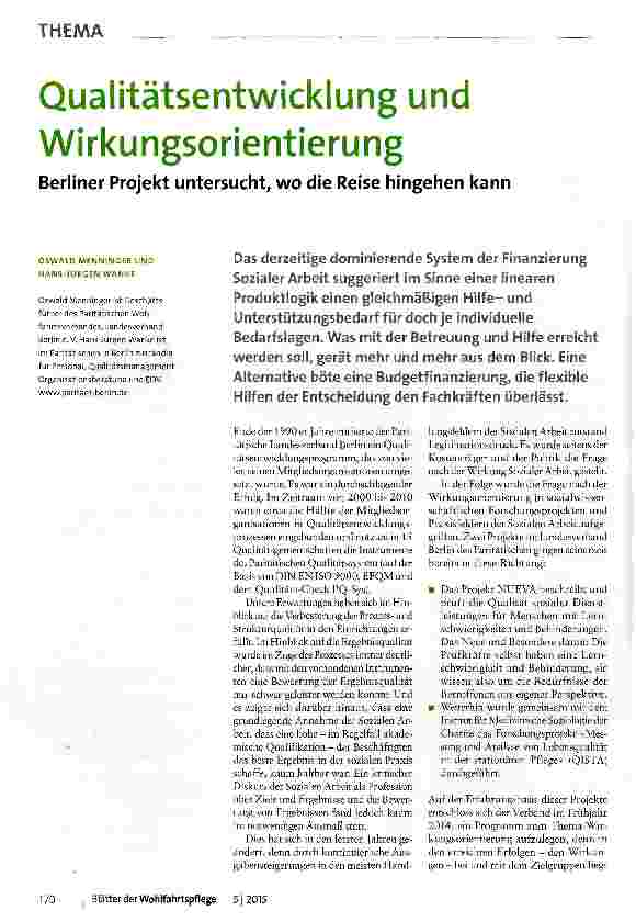 Vorschauseite 1: Qualitätsentwicklung und Wirkungsorientierung