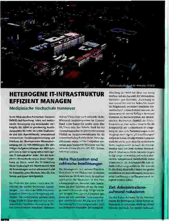 Vorschauseite 1: HETEROGENE IT-INFRASTRUKTUR EFFIZIENT MANAGENMedizinische Hochschule Hannover