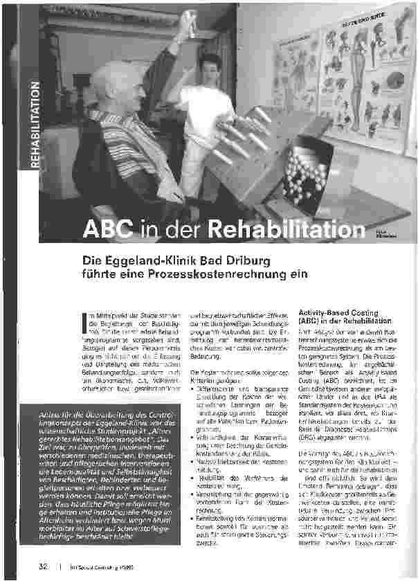 Vorschauseite 1: ABC in der RehabilitationDie Eggeland-Klinik Bad Driburg führte eine Prozesskostenrechnung ein