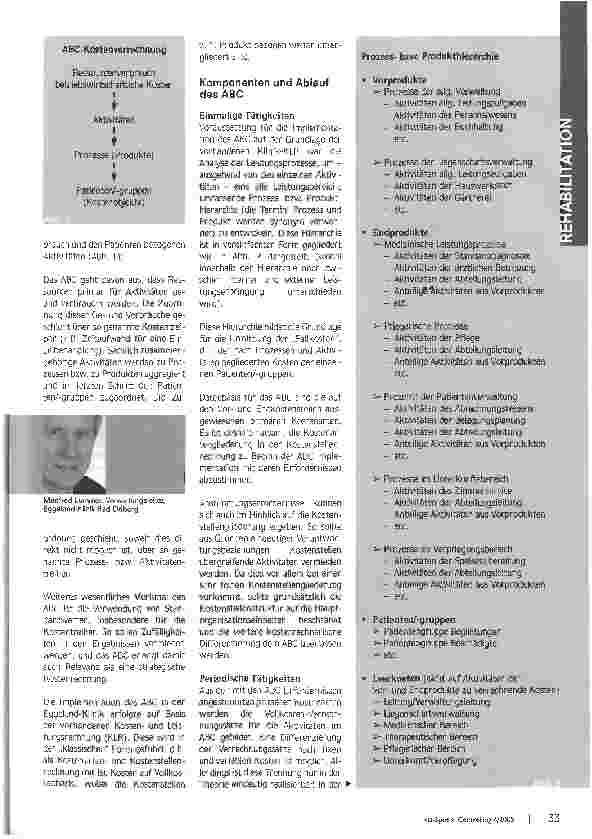 Vorschauseite 2: ABC in der RehabilitationDie Eggeland-Klinik Bad Driburg führte eine Prozesskostenrechnung ein