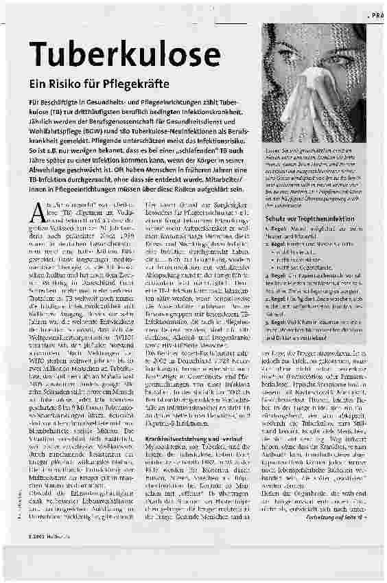Vorschauseite 1: Tuberkulose - Ein Risiko für Pflegekräfte