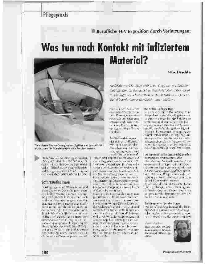Vorschauseite 1: Was tun nach Kontakt mit infiziertemMaterial?
