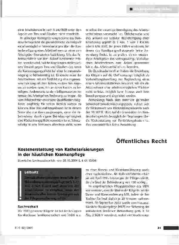 Vorschauseite 1: Kostenerstattung von Katheterisierungen in der häuslichen Krankenpflege