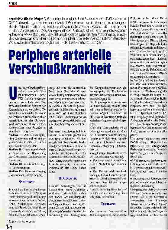 Vorschauseite 1: Periphere arterielle Verschlußkrankheit Kenntnisse für die Pflege