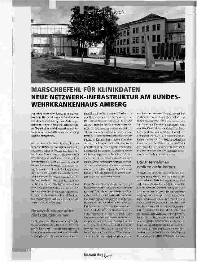 Vorschauseite 1: MARSCHBEFEHL FÜR KLINIKDATEN NEUE NETZWERK-INFRASTRUKTUR AM BUNDESWEHRKRANKENHAUS AMBERG