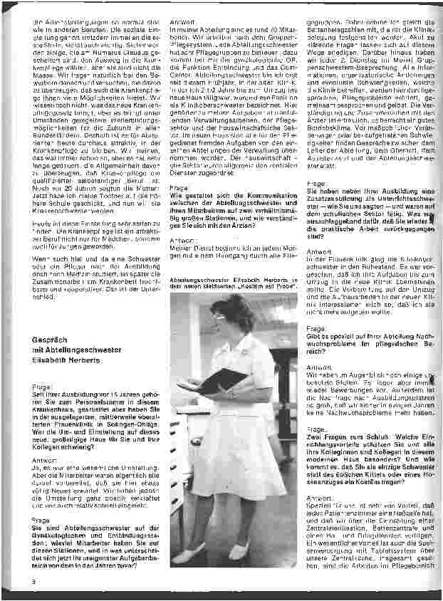 Vorschauseite 4: Das Städtische Krankenhaus Solingen Interview mit Frau Oberin Sigrid Scholtisseck