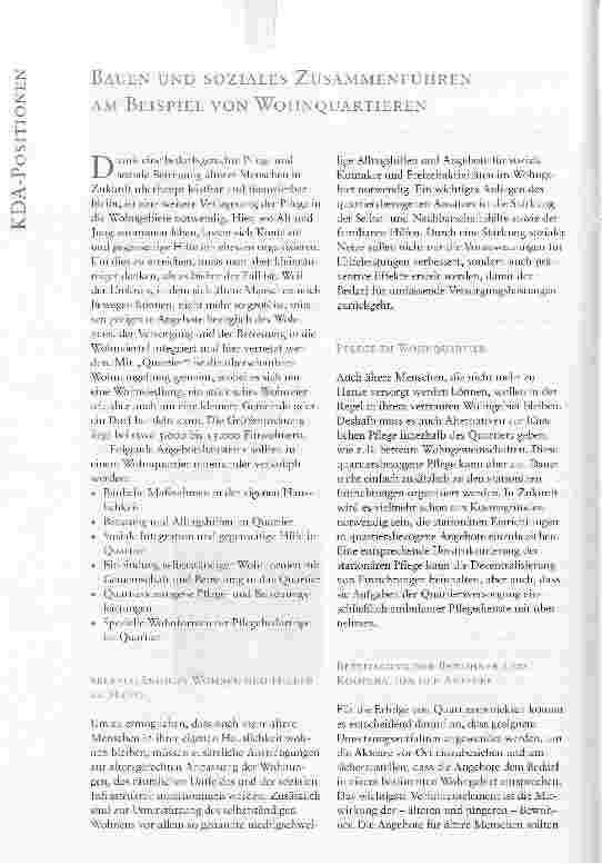 Vorschauseite 1: BAUEN UND SOZIALES ZUSAMMENFÜHREN AM BEISPIEL VON WOHNQUARTIEREN
