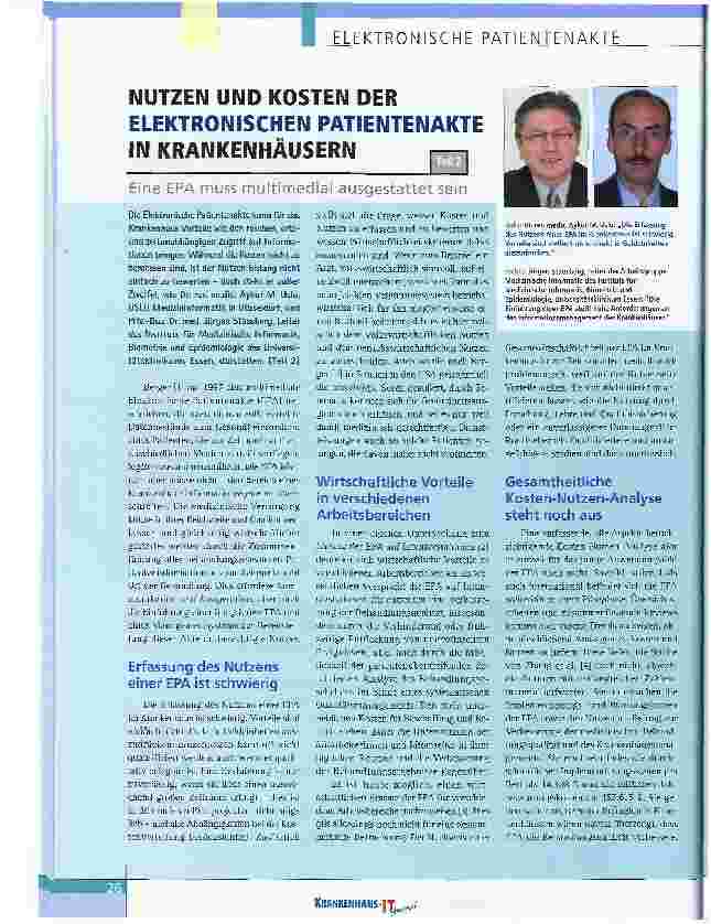 Vorschauseite 1: NUTZEN UND KOSTEN DER ELEKTRONISCHEN PATIENTENAKTE IN KRANKENHÄUSERNEine EPA muss multimedial ausgestattet sein