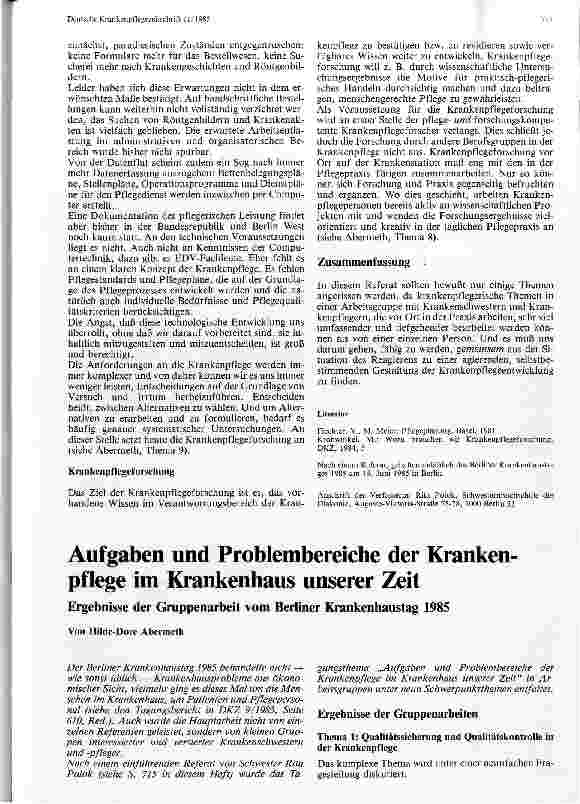 Vorschauseite 3: Der Stellenwert der stationären Krankenpflege