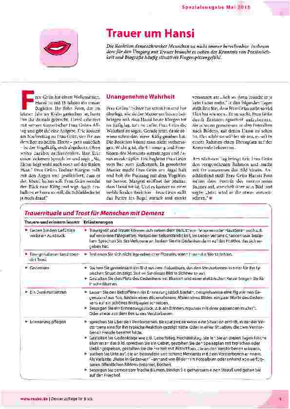 Vorschauseite 1: Trauer um Hansi