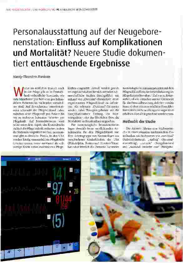 Vorschauseite 1: Personalausstattung auf der Neugebore-nenstation: Einfluss auf Komplikationen und Mortalität? Neuere Studie dokumen tiert enttäuschende Ergebnisse
