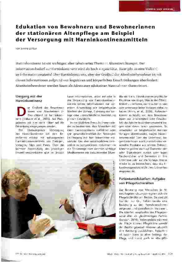 Vorschauseite 1: Edukation von Bewohnern und Bewohnerinnen der stationären Altenpflege am Beispiel der Versorgung mit Harninkontinenzmitteln