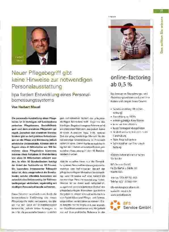 Vorschauseite 1: Neuer Pflegebegriff gibt keine Hinweise zur notwendigen Personalausstattung