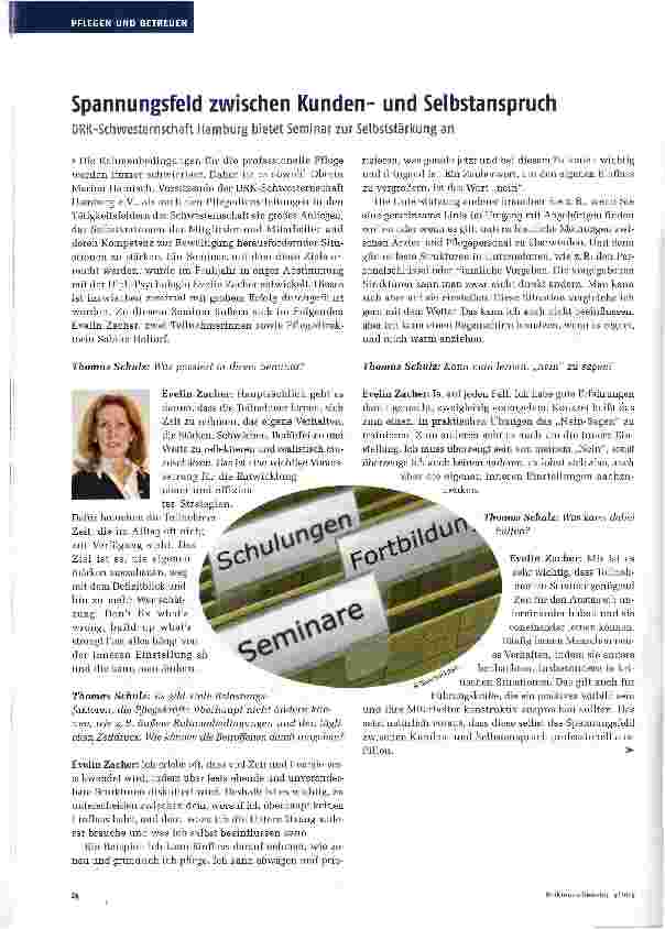 Vorschauseite 1: Spannungsfeld zwischen Kundenund Selbstanspruch DRK-Schwesternschaft Hamburg bietet Seminar zur Selbststärkung an
