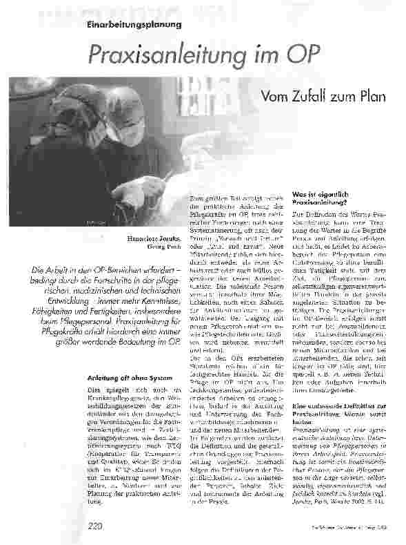 Vorschauseite 1: Praxisanleitung im OP. Einarbeitungsplanung