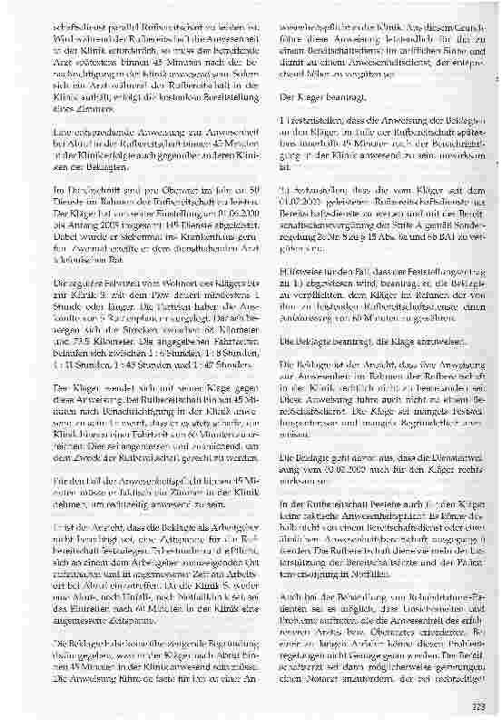 Vorschauseite 2: Rufbereitschaft- Ein Anfahrtsweg von 45 bis 60 Minuten ist angemessen