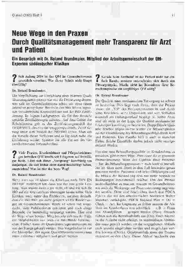 Vorschauseite 1: Neue Wege in den Praxen. Durch Qualitätsmanagement mehr Transparenz für Arzt und Patient