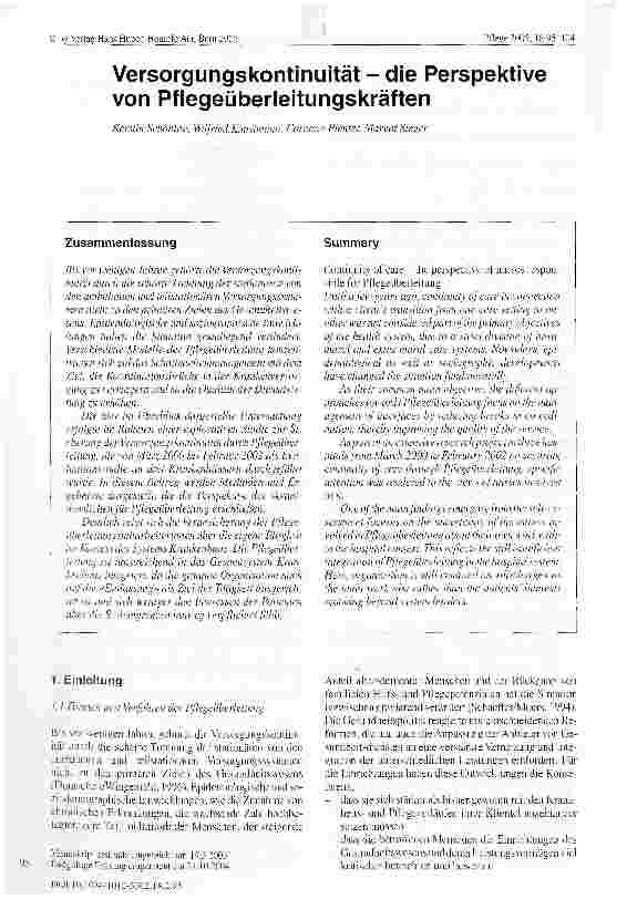 Vorschauseite 1: Versorgungskontinuität - die Perspektive von Pflegeüberleitungskräften