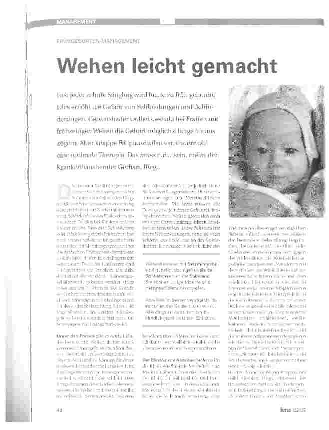 Vorschauseite 1: Wehen leicht gemacht. FRÜHGEBURTEN-MANAGEMENT