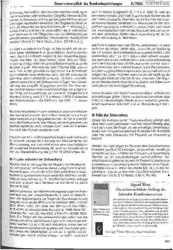 Vorschauseite 3: Umsatzsteuerpflicht der Krankenhausleistungen nach Änderung der Umsatzsteuerrichtlinien