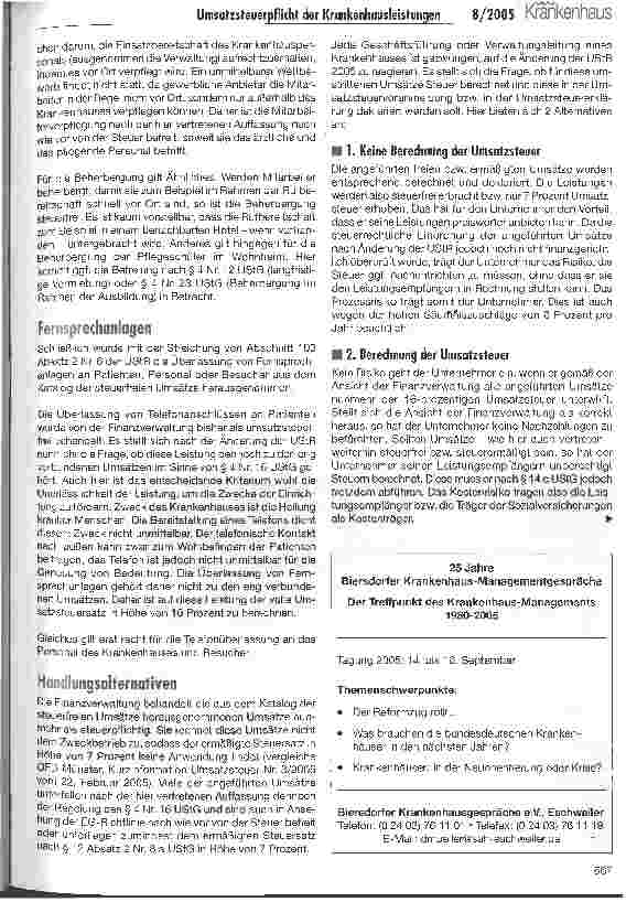 Vorschauseite 5: Umsatzsteuerpflicht der Krankenhausleistungen nach Änderung der Umsatzsteuerrichtlinien