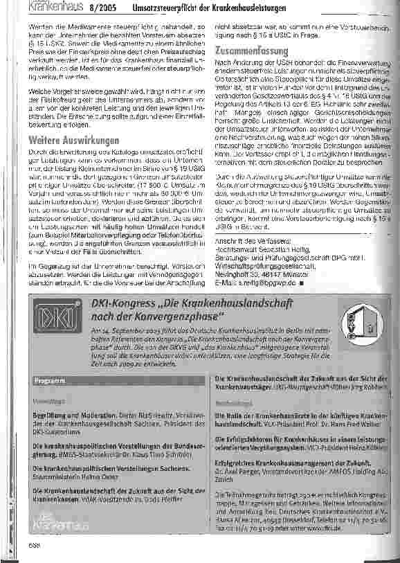 Vorschauseite 6: Umsatzsteuerpflicht der Krankenhausleistungen nach Änderung der Umsatzsteuerrichtlinien