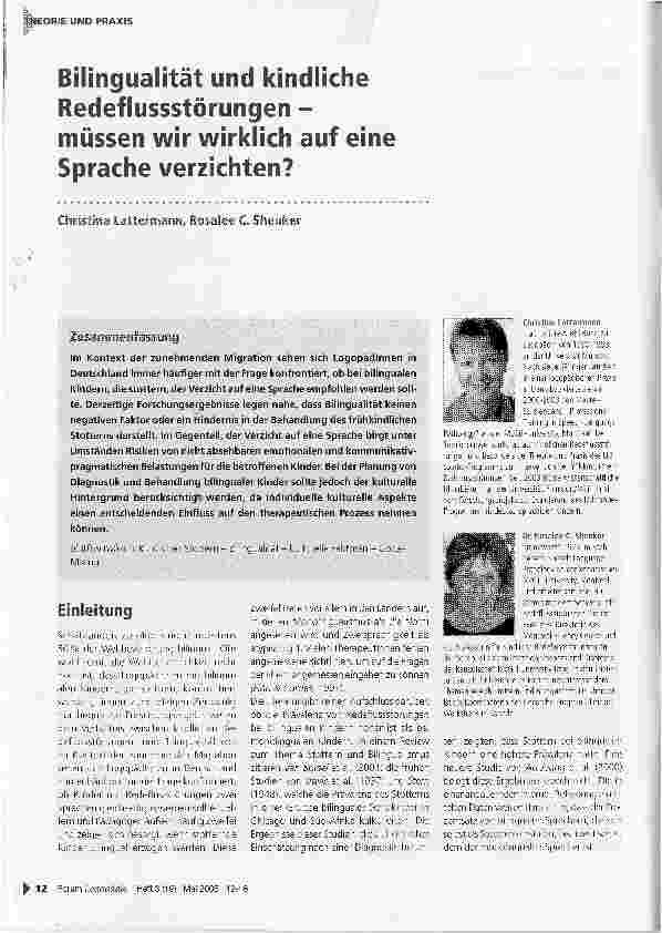 Vorschauseite 1: Bilingualität und kindliche Redeflussstörungen -müssen wir wirklich auf eine Sprache verzichten?