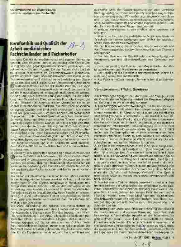 Vorschauseite 1: Berufsethik und Qualität der Arbeit medizinischer Fachschulkader und Facharbeiter