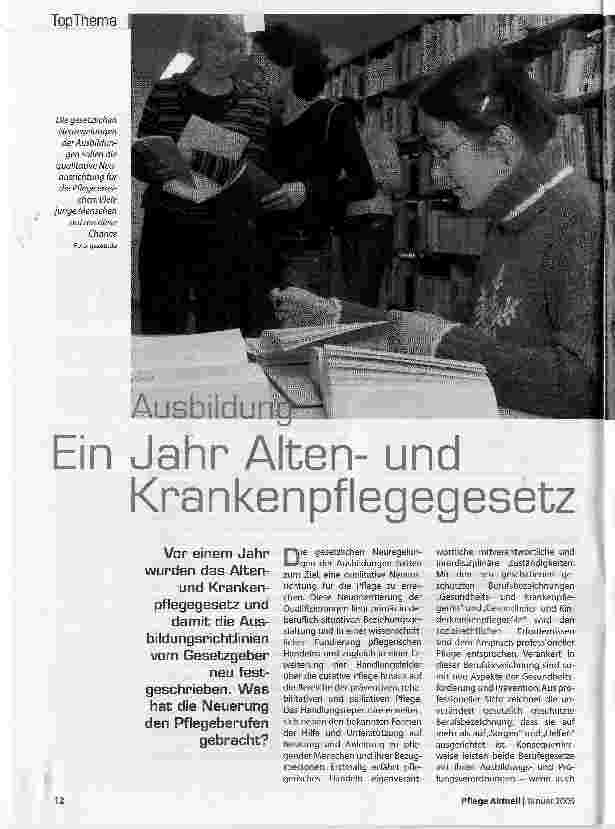 Vorschauseite 1: Ein Jahr Altenund Krankenpflegegesetz