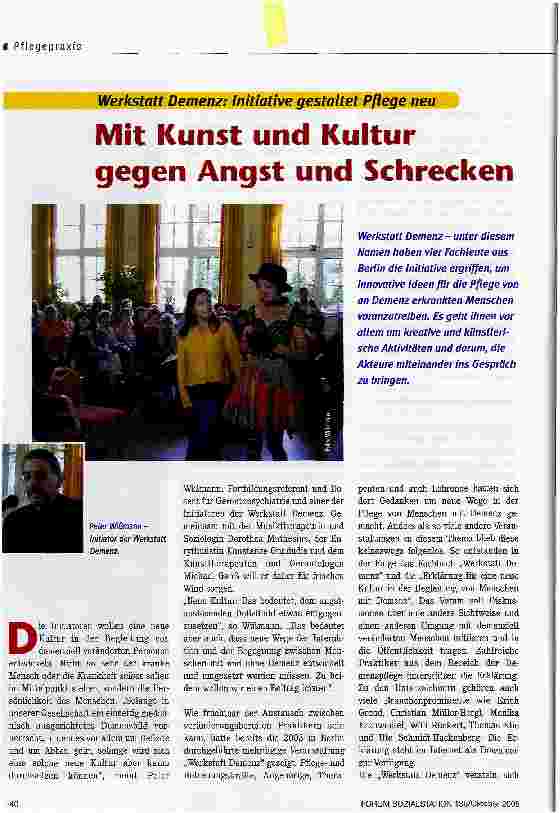 Vorschauseite 1: Mit Kunst und Kultur gegen Angst und SchreckenWerkstatt Demenz: Initiative gestaltet Pflege neu