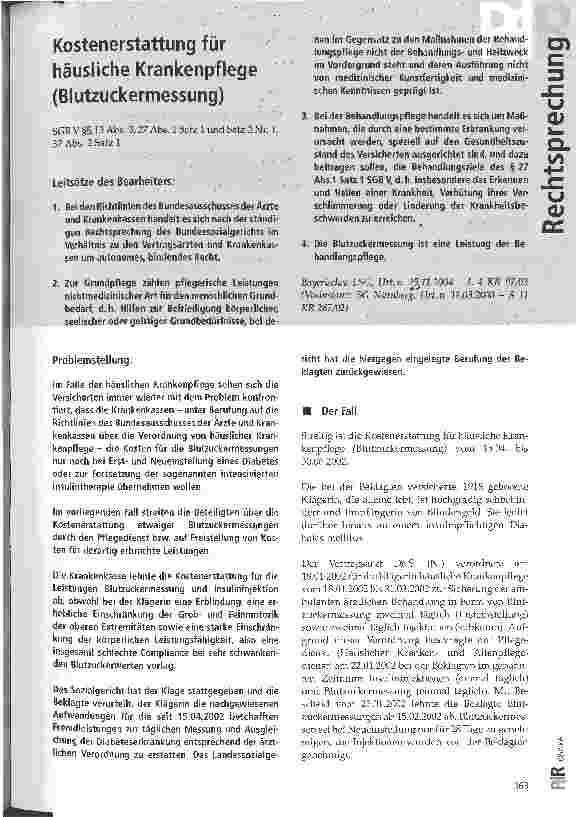 Vorschauseite 1: Kostenerstattung für häusliche Krankenpflege (Blutzuckermessung)