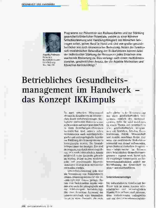 Vorschauseite 1: Betriebliches Gesundheitsmanagement im Handwerk - das Konzept IKKimpuls