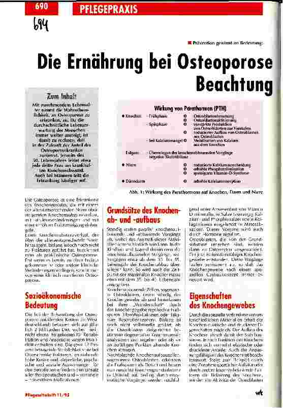 Vorschauseite 1: Die Ernährung bei Osteoporose muß in der Pflege Beachtung finden Prävention gewinnt an Bedeutung