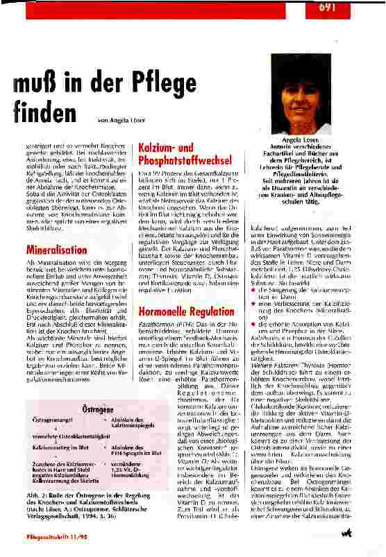 Vorschauseite 2: Die Ernährung bei Osteoporose muß in der Pflege Beachtung finden Prävention gewinnt an Bedeutung