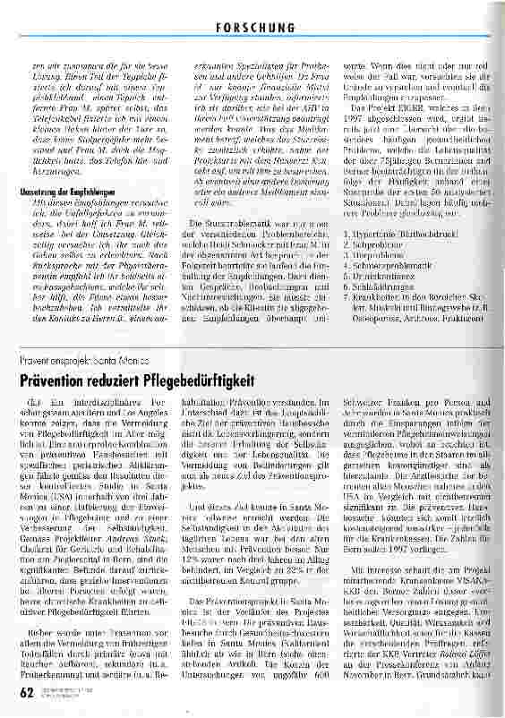 Vorschauseite 1: Präventionsprojekt Santa Monica Prävention reduziert Pflegebedürftigkeit